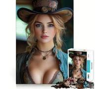 Puzzle Steampunk Femme Jolie 1000 Pièces pour Adultes Jeu de Logique Solide Soulagement de l'Anxiété Bords Transparents Cadeau de Fête 38x26cm