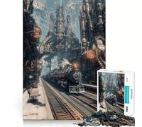 Puzzle Steampunk Gare de Train 1000 Pièces pour Adolescents Souvenirs, Amélioration, Esprit Calme, Découpe Claire, Œuvre d'art à Collectionner 38x26cm