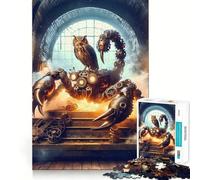 Puzzle Steampunk Hibou Scorpion Machine 1000 Pièces pour Adolescents Jeu de Logique Fine Passe-Temps Calme Pièce de Collection Art aux Bords Soignés 38x26cm