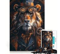 Puzzle Steampunk Lion Animal 1000 Pièces Adulte Jeu de Puzzle Défi Mental Découpe Précise Alignement Parfait Activité Amusante en Famille Soirée Découverte (38x52cm)