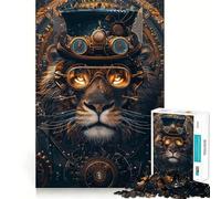 Puzzle Steampunk Lion Animal pour Adultes 1000 pièces, Jeu de réflexion Amusant à Partager, découpe de précision, Cadeau Unique 38x26cm