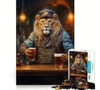 Puzzle Steampunk Lion Bière Artisanale pour Adolescents 1000 Pièces Jeu de Logique Fine Passe-Temps Calme Pièce de Collection Art Bordure Soigneuse 38x52cm