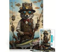 Puzzle Steampunk Loup Pêcheur 1000 Pièces pour Adultes et Adolescents Stimulation de la Mémoire et Détente Idée Cadeau de Noël 38x26cm