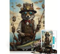 Puzzle Steampunk Loup Pêcheur 1000 Pièces pour Adultes Jeu de Réflexion Intelligent, Silencieux et Amusant Découpe Précise Cadeau Spécial 50x75cm