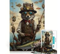 Puzzle Steampunk Loup Pêcheur pour Adolescents 1000 Pièces Casse-tête Méditatif, Amusant et Paisible 38x52cm