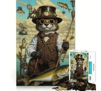 Puzzle Steampunk Loutre Pêche 1000 Pièces pour Adolescents Jeu de Logique Léger et Découpe Précise Cadeau Classique 50x75cm
