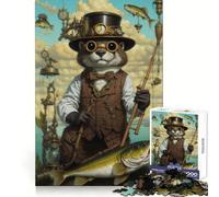 Puzzle Steampunk Loutre Pêche 1000 Pièces pour Adultes Jeu de Logique Aiguë Loisirs à Domicile Découpe Précise 38x52cm