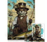 Puzzle Steampunk Loutre Pêche 1000 Pièces pour Adultes Jeu de Logique Aiguë Loisirs à Domicile Découpe Précise 38x52cm