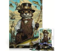 Puzzle Steampunk Loutre Pêche pour Adultes 1000 Pièces Renforce la Mémoire Calme et Agréable Bords Nets Pièce de Collection 38x26cm