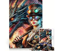Puzzle Steampunk Maîtresse Dragon 1000 Pièces pour Adolescents Jeu de Logique Détente et Lumière Découpe Précise Cadeau Classique 38x26cm