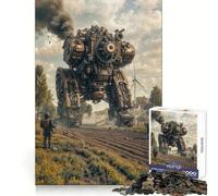 Puzzle Steampunk Mech dans Un Paysage Rural pour Adultes, 1000 pièces, Jeu de réflexion, Amusement partagé, découpe de précision, Cadeau Unique 50x75cm