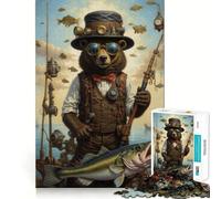 Puzzle Steampunk Ours Pêcheur 1000 Pièces pour Adultes Stimulation de la Mémoire Joie Familiale Assemblage Motif Vœux du Père Noël 38x26cm
