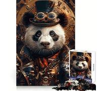 Puzzle Steampunk Panda Animal 1000 Pièces pour Adultes et Adolescents Amélioration de la Mémoire Détente et Lumière Découpe Précise 38x52cm