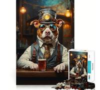 Puzzle Steampunk Pitbull Bière 1000 Pièces pour Adolescents Jeu Intelligent Passe-Temps à la Maison Découpe Précise Cadeau Attentionné 50x75cm