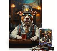 Puzzle Steampunk Pitbull Bière 1000 Pièces pour Adolescents Jeu Intelligent Passe-Temps à la Maison Découpe Précise Cadeau Attentionné 50x75cm