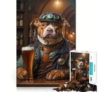 Puzzle Steampunk Pitbull Bière pour Adultes, 1000 pièces, Jeu de logique Pointue, Amusant et Facile à Assembler, Cadeau mémorable 50x75cm