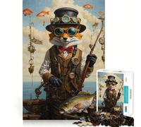 Puzzle Steampunk Renard Pêcheur de Bass 1000 Pièces pour Adolescents Jeu de Développement Logique et de Calme Objet de Collection Premium Edge Art 50x75cm