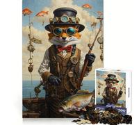 Puzzle Steampunk Renard Pêcheur de Bass 1000 Pièces pour Adolescents Jeu de Développement Logique et de Calme Objet de Collection Premium Edge Art 50x75cm