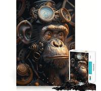Puzzle Steampunk Singe Animal Adulte 1000 Pièces Renforce la Mémoire Calme et Apaisant Bords Nets Pièce de Collection 38x52cm