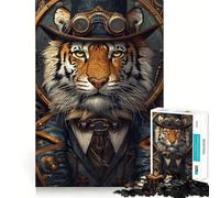 Puzzle Steampunk Tigre 1000 Pièces pour Adolescents Jeu de Réflexion Anti-Stress Découpe Fine Liste de Souhaits du Père Noël 38x26cm
