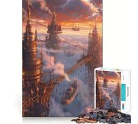 Puzzle Steampunk Ville au Coucher du Soleil 1000 pièces pour Adolescents Jeu Intelligent Passe-Temps à la Maison Découpe précise Cadeau attentionné 38x26cm