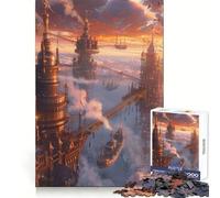 Puzzle Steampunk Ville au Coucher du Soleil 1000 pièces pour Adolescents Jeu Intelligent Passe-Temps à la Maison Découpe précise Cadeau attentionné 38x26cm