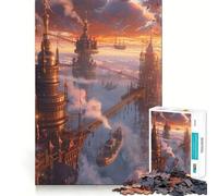 Puzzle Steampunk Ville au Coucher du Soleil 1000 pièces pour Adolescents Se remémorer, améliorer, détendre, œuvre d'art aux Contours Nets 38x52cm