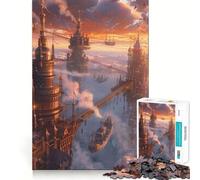 Puzzle Steampunk Ville au Coucher du Soleil 1000 pièces pour Adultes Jeu de réflexion et de Calme Décoration Murale épurée 50x75cm
