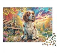 Puzzle Stimulant 1000 pièces Cocker Spaniel dans Un Parc automnal pour Adultes, Spaniel, Parc, Coucher de Soleil automnal, Premium épais Robuste Haute qualité Vibrant Anti-Stress 70x50cm