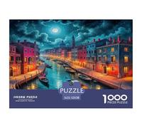 Puzzle Stimulant de 1000pcs sur Les canaux de Venise Bateaux de Nuit à Venise pour Adultes, Adolescents et Seniors. Jeu de réflexion. 52x38 cm/1000pcs