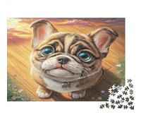 Puzzle Stimulant de 1000Pièces Cute Pet Dog, Carlin Mignon aux Grands Yeux pour Adultes Adolescents Seniors Jeu de Réflexion 38x26cm/1000pcs
