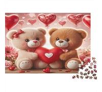 Puzzle Stimulant et Casse-tête « Oursons de la Saint-Valentin » Deux oursons tiennent Un cœur Rouge pour Adultes et Enfants à partir de 12 Ans 52 x 38 cm / 1000 pièces