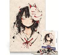 Puzzle Sumi-e de 1000 pièces représentant Une Fille d'anime avec Un Masque de Renard Exercice cérébral, détente et Loisirs Découpe de précision Cadeau Symbolique (38x26cm)
