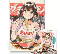 Puzzle Sumi-e de 1000 pièces représentant Une Fille d'anime Mangeant des Ramen Jeu de Concentration mentale Découpe de précision Bords Lisses Jeu de Construction de Liens significatifs (50x75cm)