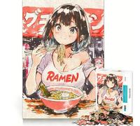 Puzzle Sumi-e de 1000 pièces représentant Une Fille d'anime Mangeant des Ramen Jeu de réflexion créatif aux découpes nettes et aux Composants Robustes Idéal pour Les Voyages (38x52cm)
