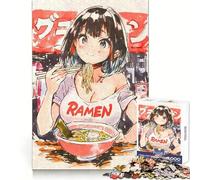 Puzzle Sumi-e pour Adultes 1000 pièces représentant Une Fille d'anime Mangeant des Ramen Idéal pour l'entraînement de la mémoire Les Loisirs calmes et Une Pause détente Découpe Impeccable Un Cadeau