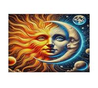 Puzzle Sun Moon Face, 1000 Pièces Jeu Détente pour Adultes | 70x50cm Carton, Exercice Mental, Assemblage Précis, Amateurs D'art, Réduction Du Stress