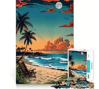 Puzzle Sunset Beach Bliss 1000 pièces pour Adolescents Jeu de logique Clair Loisirs faciles Découpe Parfaite Cadeau d'anniversaire 38x26cm