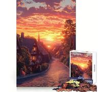 Puzzle Sunset Village pour Adolescents, 1000 pièces, stimule la mémoire, Passe-Temps, Bords Nets, Joli Cadeau 38x26cm