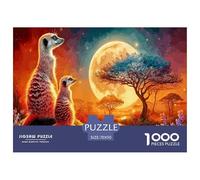 Puzzle Suricate Love pour Adultes Suricate au Coucher du Soleil sur Big Moon - Cadeau et activité Amusants pour décorer Un Mur - 70 x 50 cm/1000 pièces