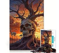 Puzzle surréaliste au Coucher du Soleil avec Un crâne et Un Arbre, 1000 pièces, pour Adolescents, améliore la mémorisation, Jeu Calme et Amusant, Bords précis, Cadeau Artistique 38x52cm