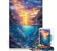 Puzzle surréaliste Coucher de Soleil sous-Marin 1000 pièces Jeu de Construction focalisé Zéro Espace Ajustement Parfait Activité gratifiante pour Les Jours de Pluie (38x26cm)