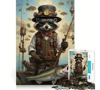 Puzzle surréaliste de 1000 pièces représentant Un Raton Laveur pêchant, idéal pour Adultes Un Puzzle créatif à Assembler et à déchiffrer Lentement 38x26cm