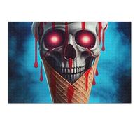 Puzzle surréaliste de 500 pièces pour adultes - Motif : cornet de glace - Tête de mort - Peinture d'animaux - Puzzle difficile personnalisé - Éléphant blanc - Cadeaux de fête - 52,1 x 37,9 cm
