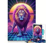 Puzzle Synthwave Lion 1000 pièces pour Adolescents, Jeu de logique et de Stimulation émotionnelle, Divertissement paisible, Bords Lisses, Cadeau créatif 38x26cm