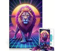 Puzzle Synthwave Lion Difficile pour Adultes 1000 Pièces Renforce la mémoire, Soulage Le Stress Bords de qualité supérieure Pièce d'art 50x75cm
