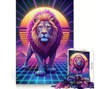 Puzzle Synthwave Lion Difficile pour Adultes 1000 Pièces Renforce la mémoire, Soulage Le Stress Bords de qualité supérieure Pièce d'art 50x75cm