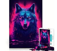 Puzzle Synthwave Loup 1000 pièces pour Adolescents Jeu Intelligent et Relaxant Assemblage du Motif Liste de souhaits du Père Noël 38x26cm