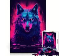 Puzzle Synthwave Loup 1000 pièces pour Adolescents Jeu Intelligent et Relaxant Assemblage du Motif Liste de souhaits du Père Noël 38x26cm