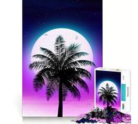 Puzzle Synthwave Palm Sunset 1000 pièces pour Adolescents, Jeu de réflexion, Moment de complicité, découpe de précision, pièce de Collection Artistique 38x52cm